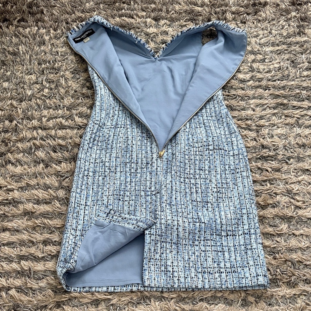 NWOT! Karl Lagerfeld Light Blue Tweed Midi Dress, Size 0 - Picture 4 of 11